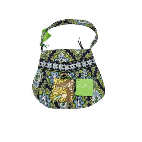 Vera Bradley Hannah Cambridge Shoulder Bag & Two Way Mirror Navy/Green NWT - Picture 6 of 10